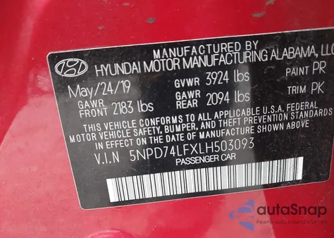 2020 Hyundai Elantra Se from USA, damaged, VIN 5NPD74LFXLH503093